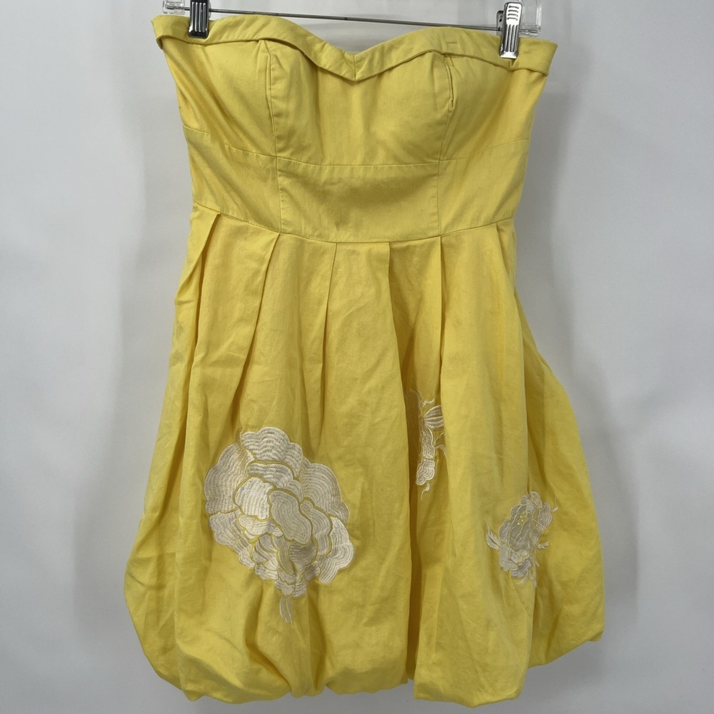 Women's S Babydoll Dress Yellow Mini Sweetheart Neck Strapless Beaded Twee Fairy